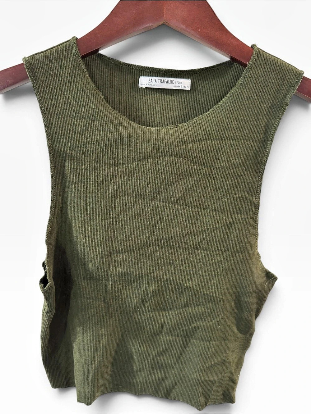 Zara Ribbed Cropped Tank Top in Green
